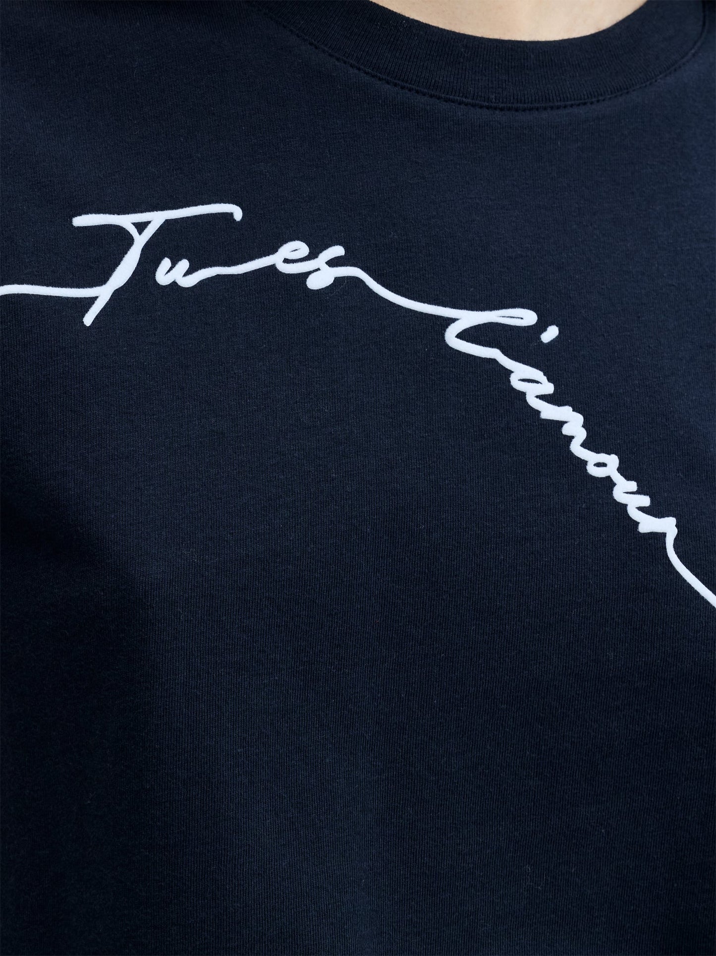 French Connection Love Of My Life Flocked Script Navy Blue Cotton T-Shirt