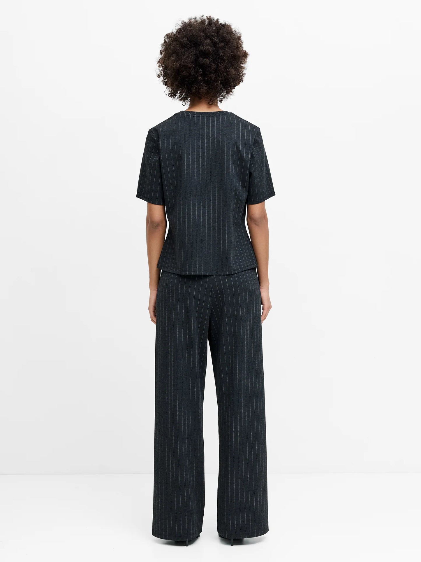 French Connection Sarai Grey Pinstripe Pleat Detail T-Shirt