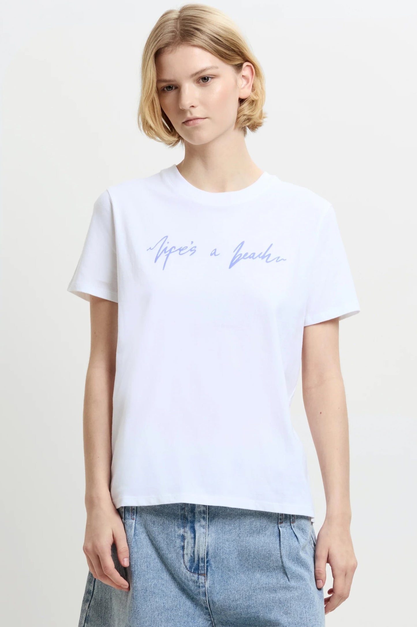 French Connection Life's A Beach White Peached Cotton T-Shirt