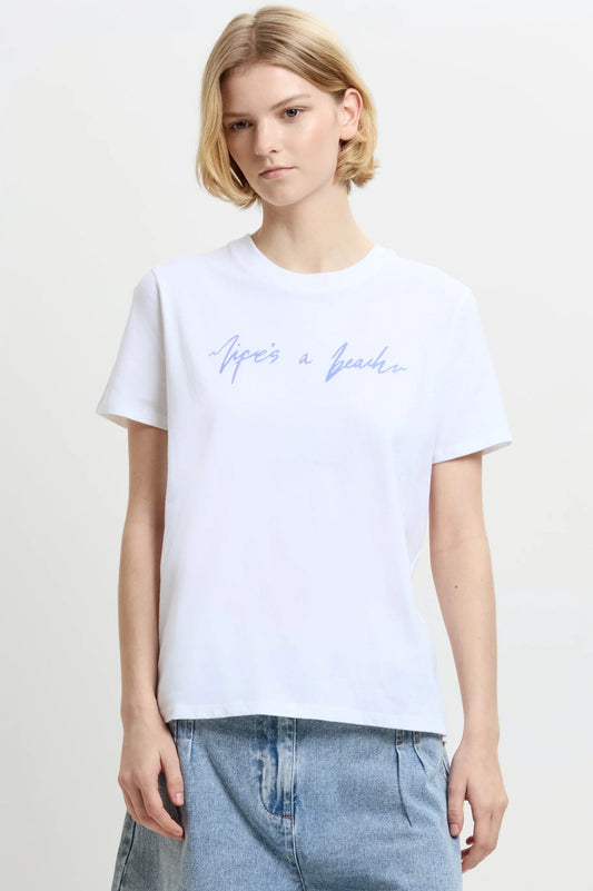 French Connection Life's A Beach White Peached Cotton T-Shirt