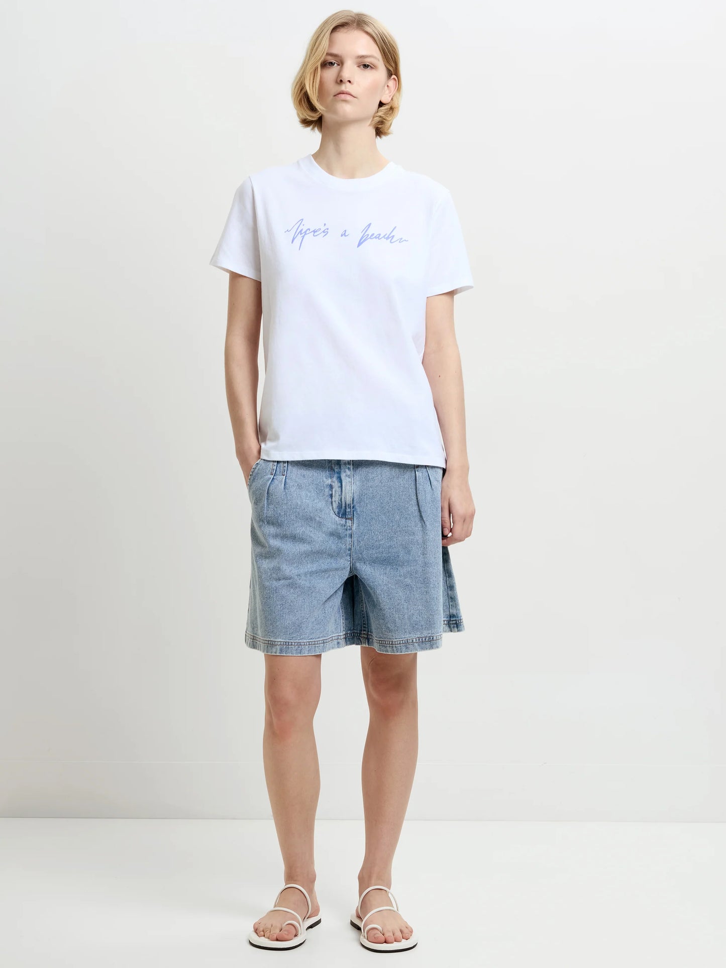 French Connection Life's A Beach White Peached Cotton T-Shirt