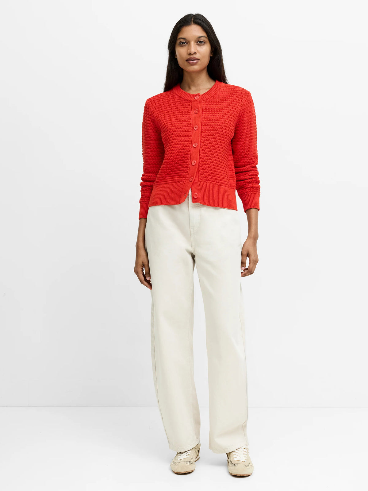 French Connection Lily Mozart Red Purl Knit Cardigan