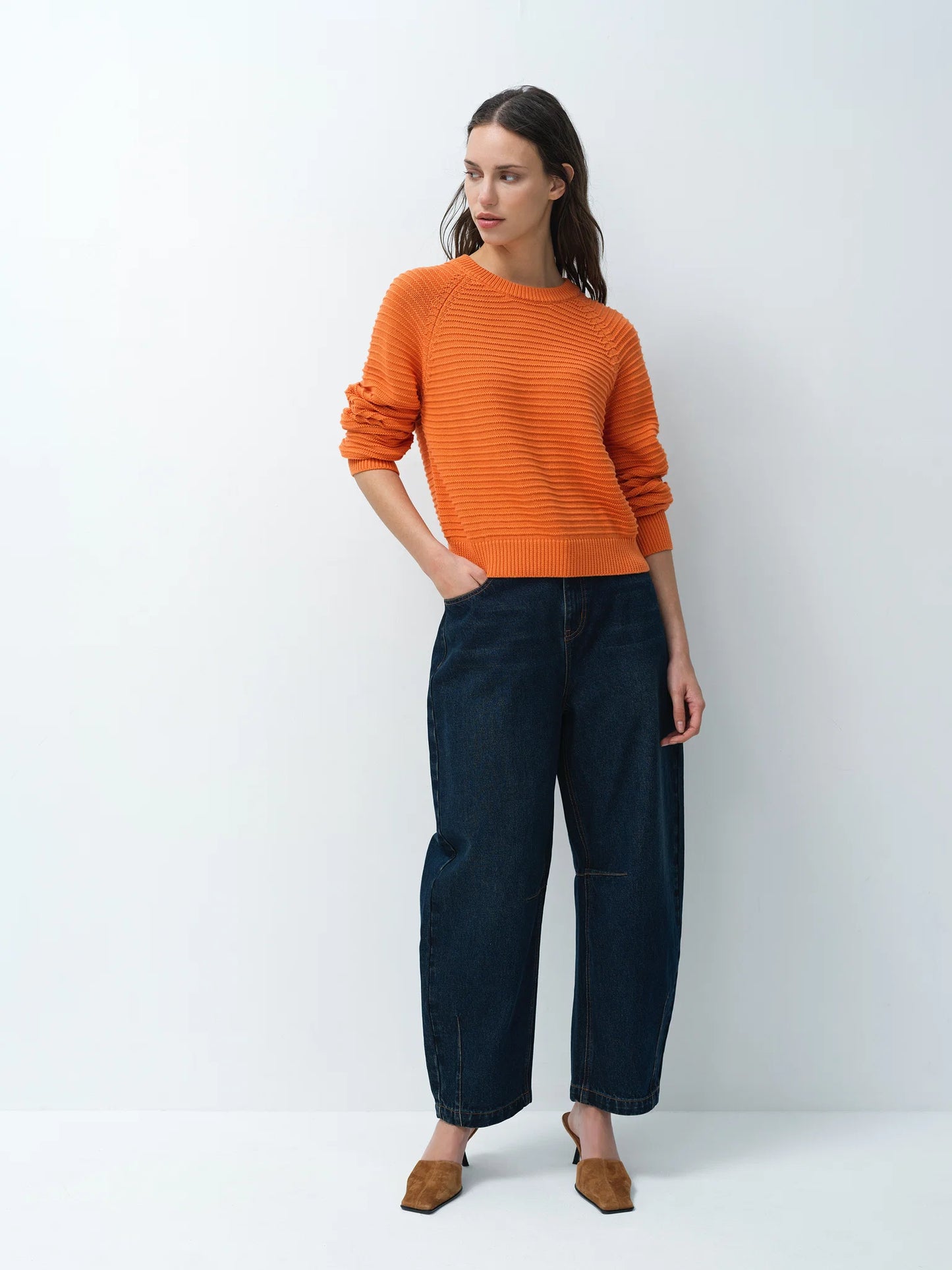 French Connection Lily Mozart Orange Purl Knit Jumper