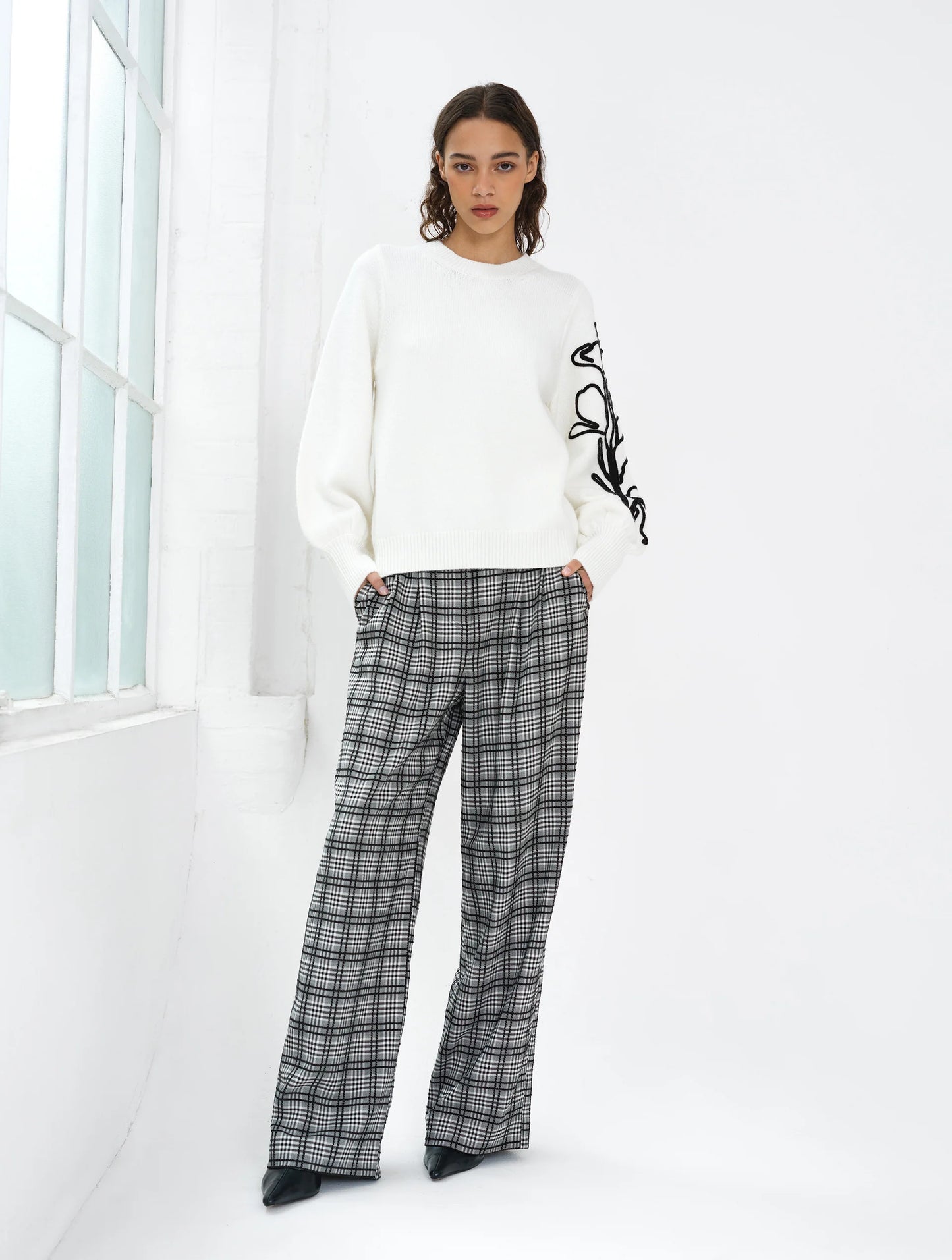 French Connection Patrice Floral Embroidered Sleeve Jumper