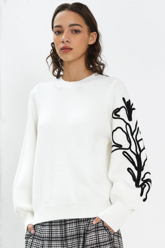 French Connection Patrice Floral Embroidered Sleeve Jumper