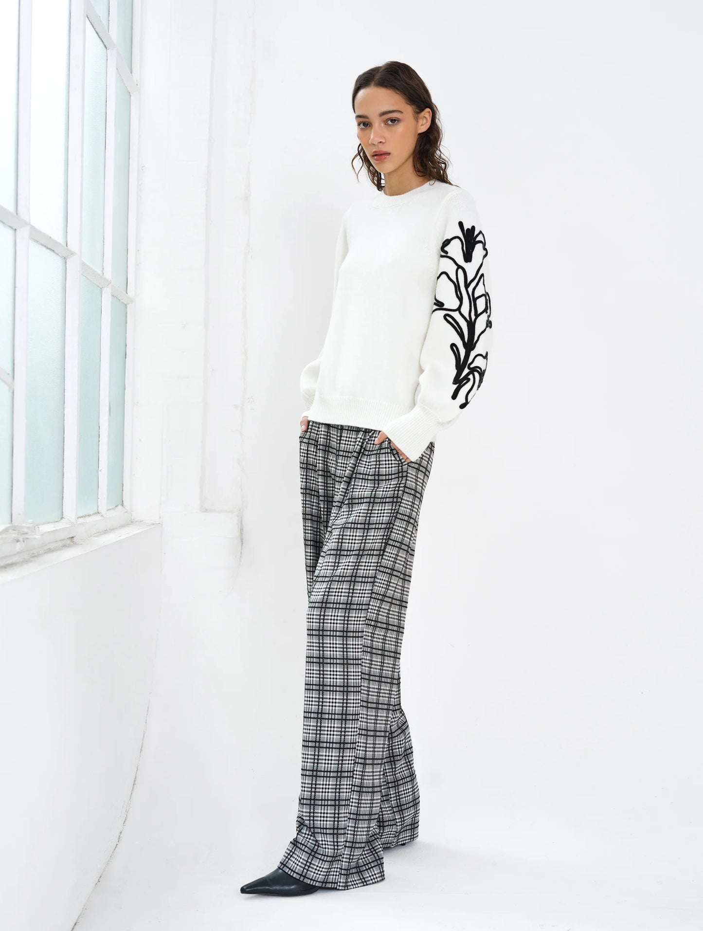 French Connection Patrice Floral Embroidered Sleeve Jumper