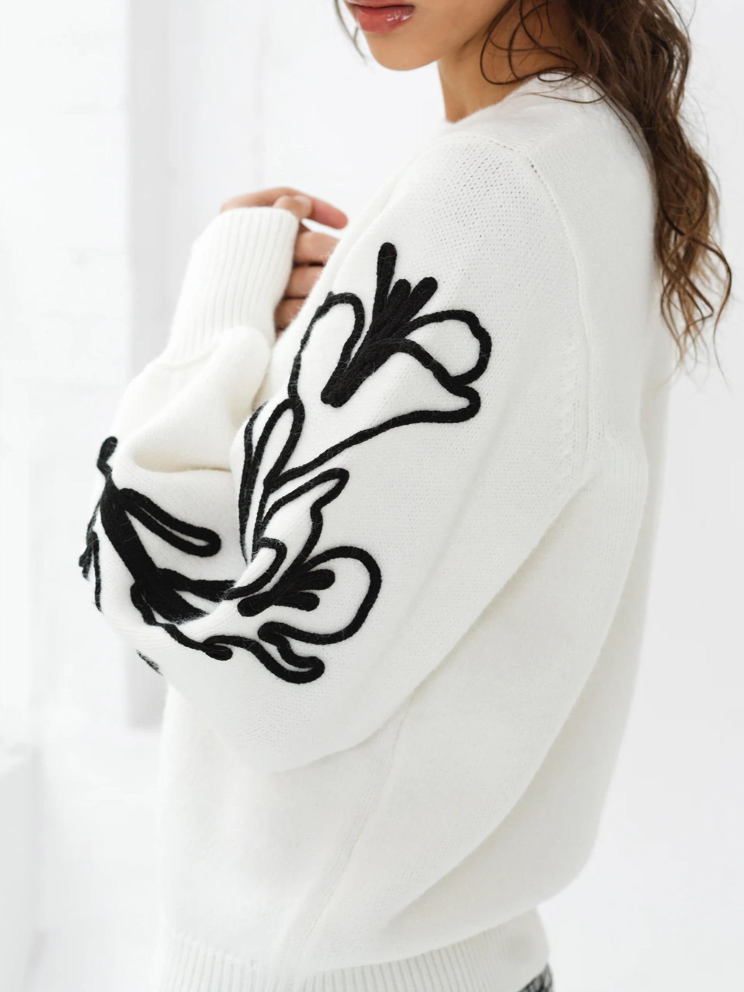 French Connection Patrice Floral Embroidered Sleeve Jumper
