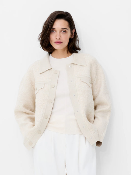 French Connection Ramira Long Sleeve Boucle Knit Jacket