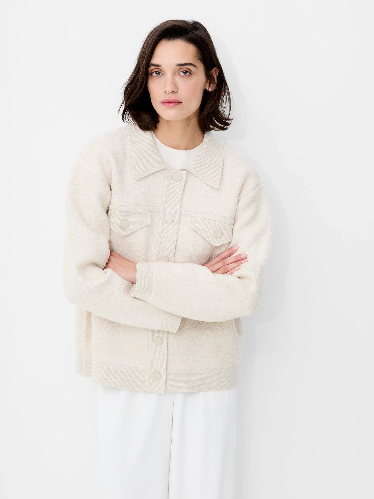 French Connection Ramira Long Sleeve Boucle Knit Jacket