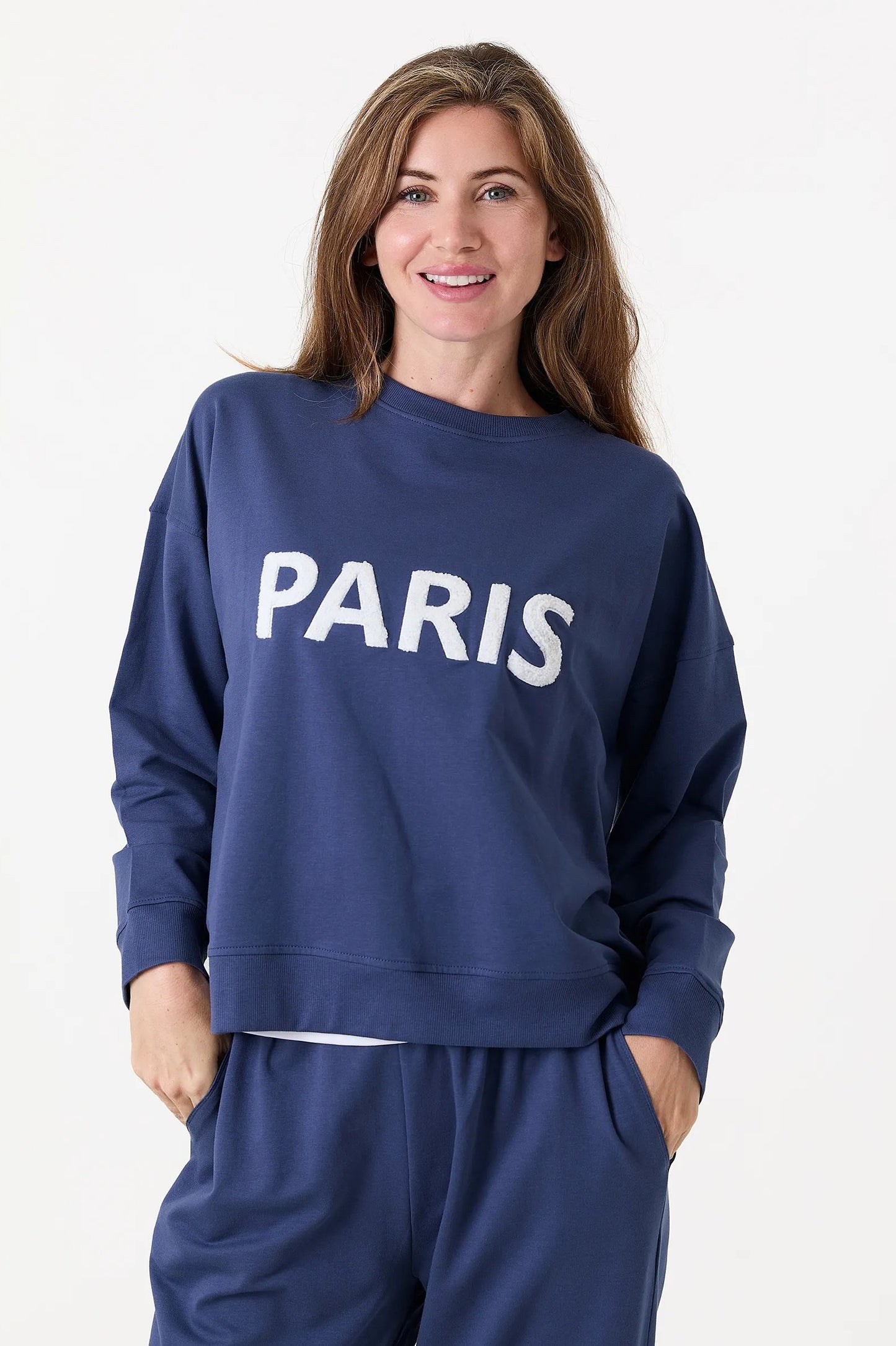 Dreams London Paris Embroidery Crew Neck Sweatshirt