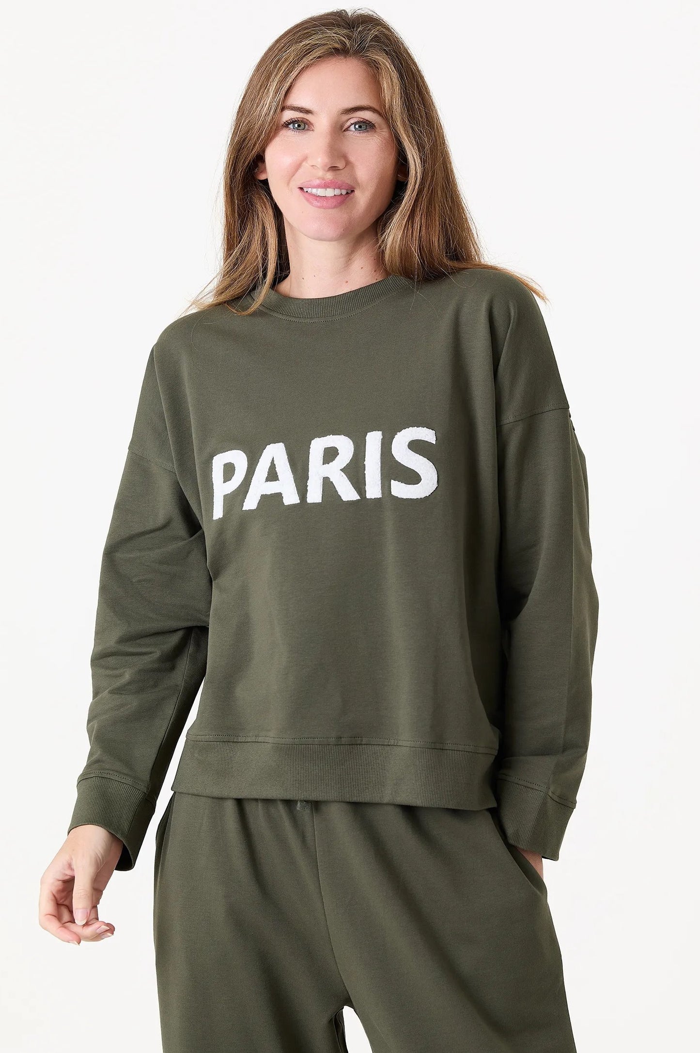 Dreams London Paris Embroidery Crew Neck Sweatshirt