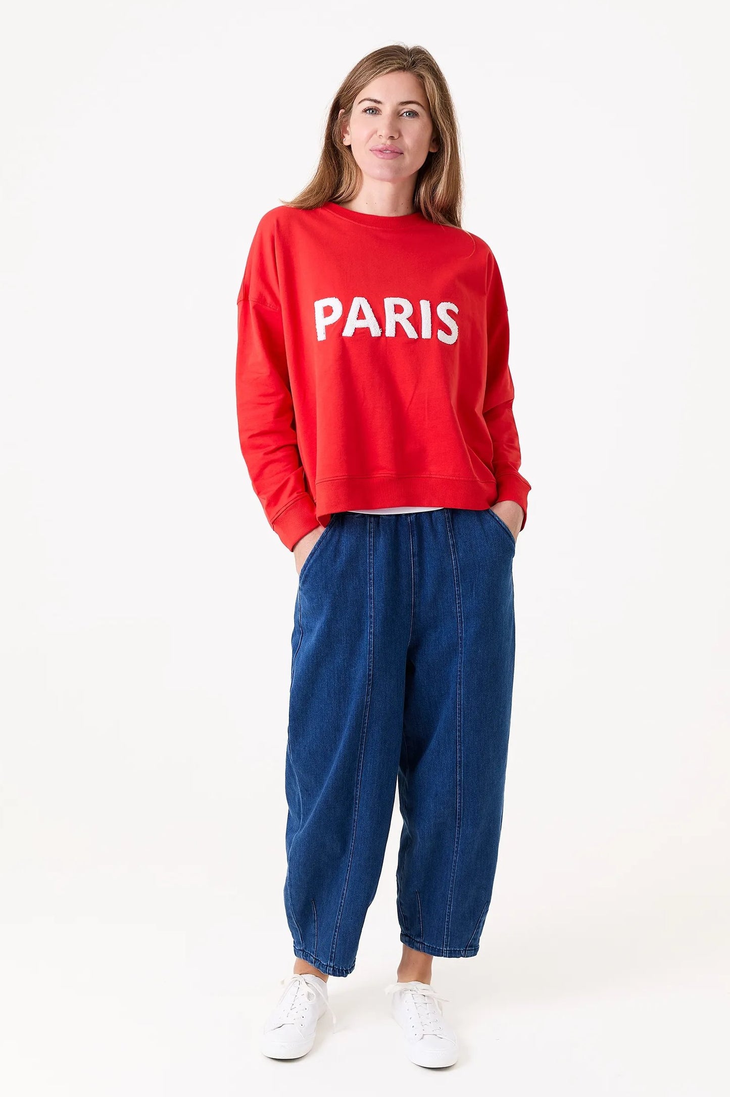 Dreams London Paris Embroidery Crew Neck Sweatshirt