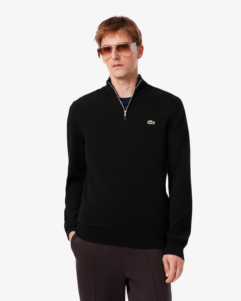 Lacoste High Zipped Neck Plain Cotton Sweater