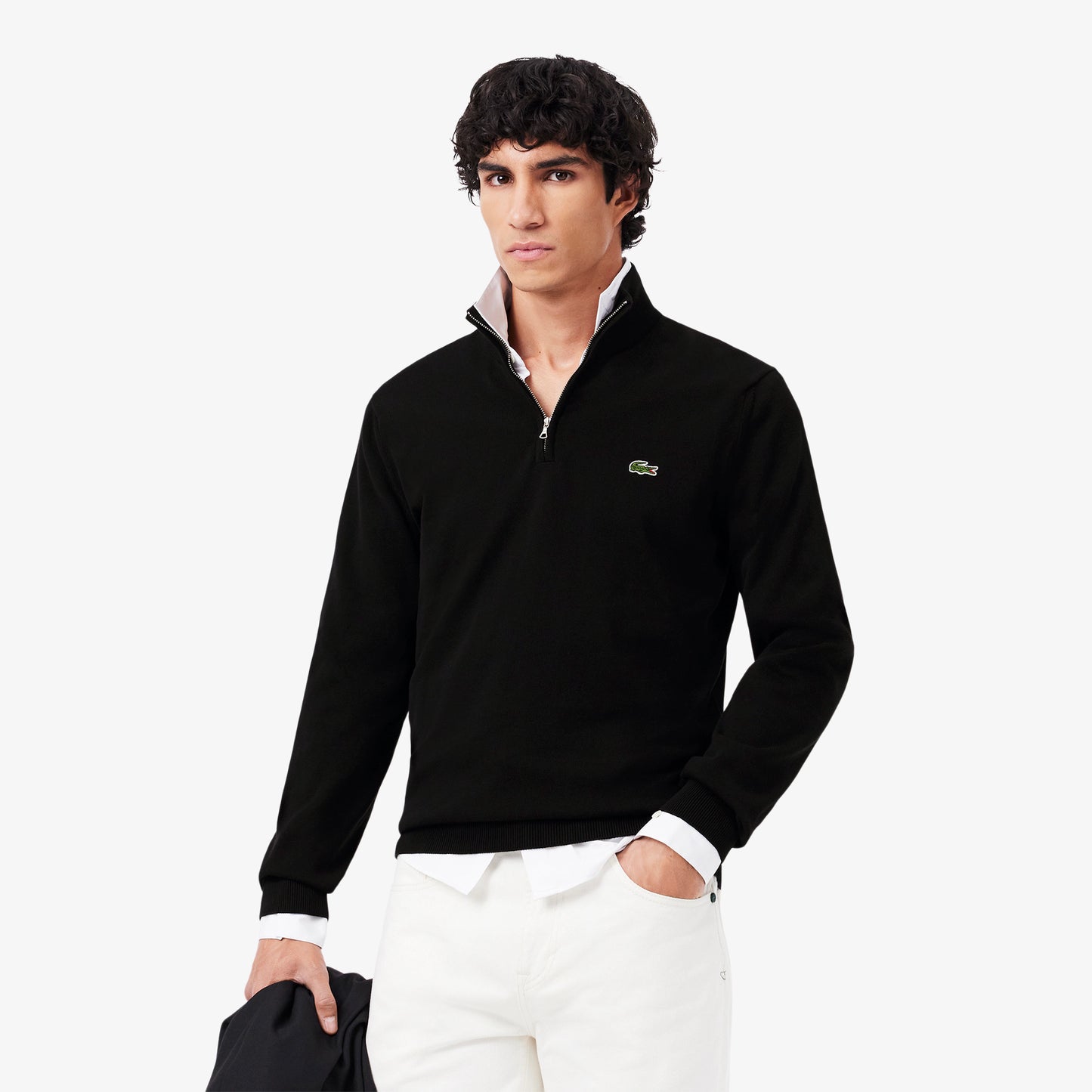 Lacoste High Zipped Neck Plain Cotton Sweater