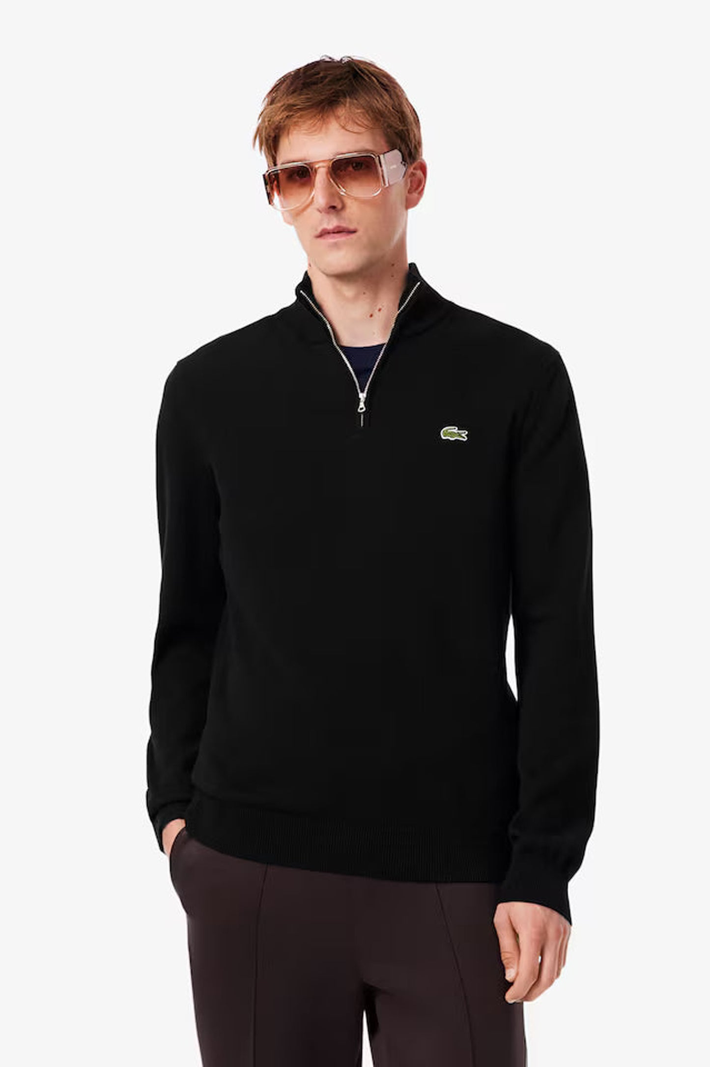 Lacoste High Zipped Neck Plain Cotton Sweater