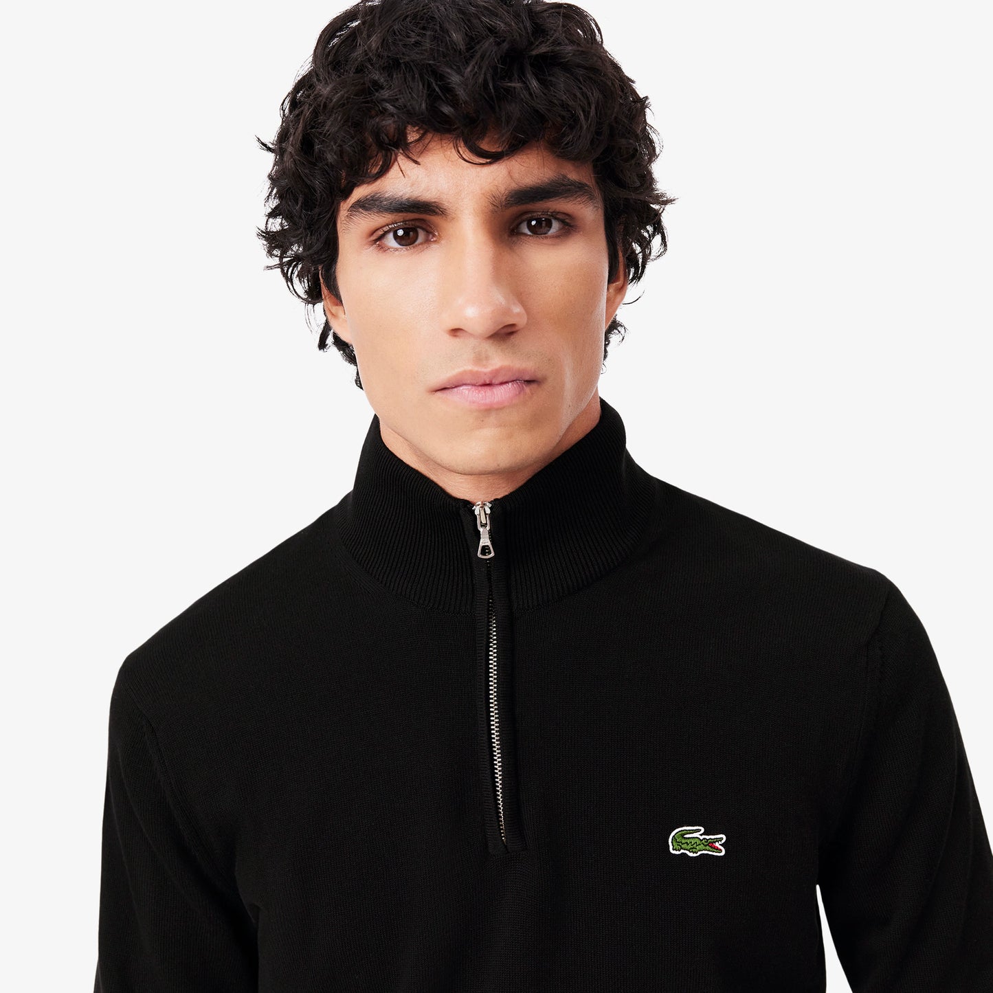 Lacoste High Zipped Neck Plain Cotton Sweater