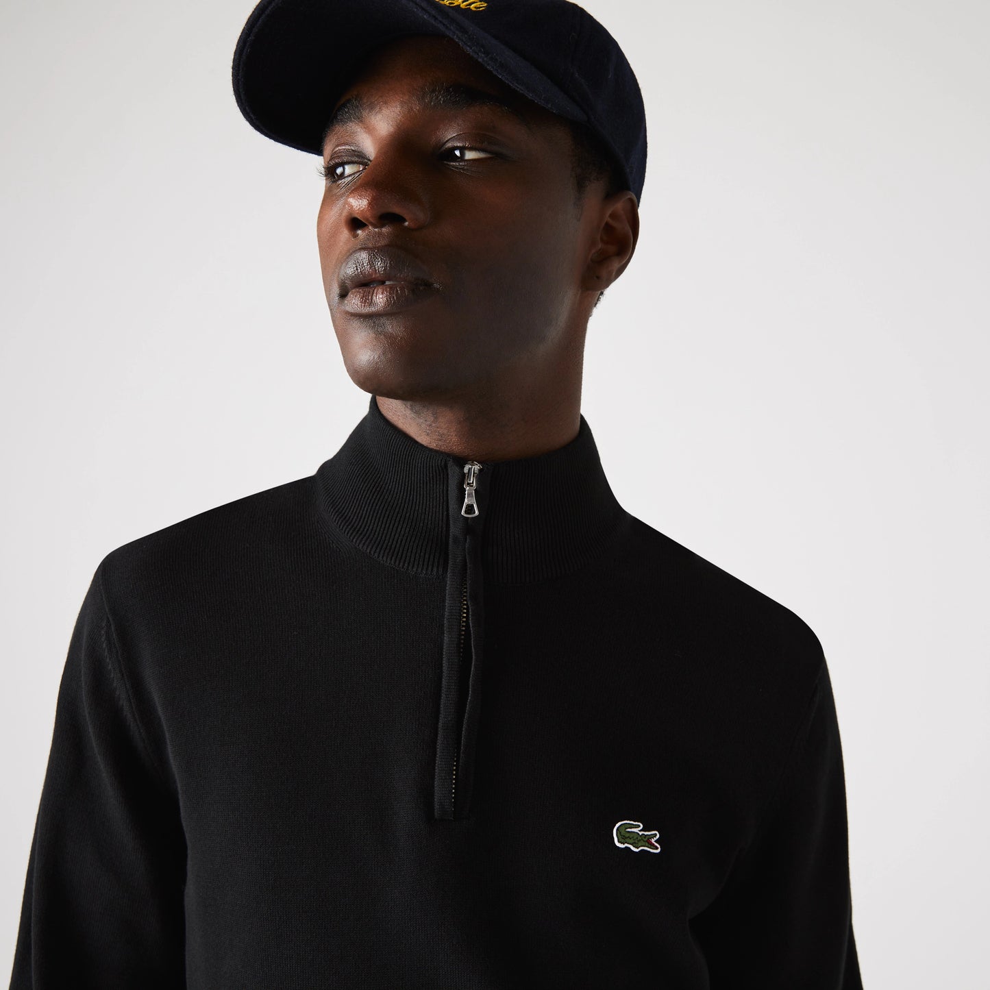 Lacoste High Zipped Neck Plain Cotton Sweater