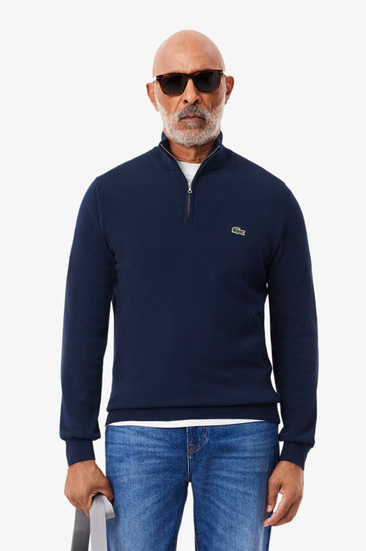 Lacoste High Zipped Neck Plain Cotton Sweater