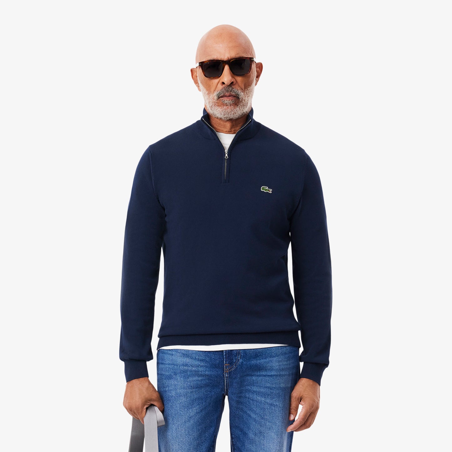 Lacoste High Zipped Neck Plain Cotton Sweater