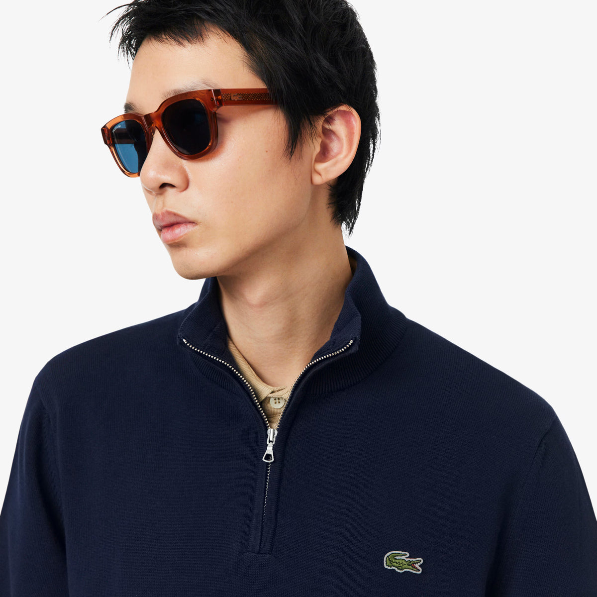 Lacoste Zipped High Neck Cotton Sweater