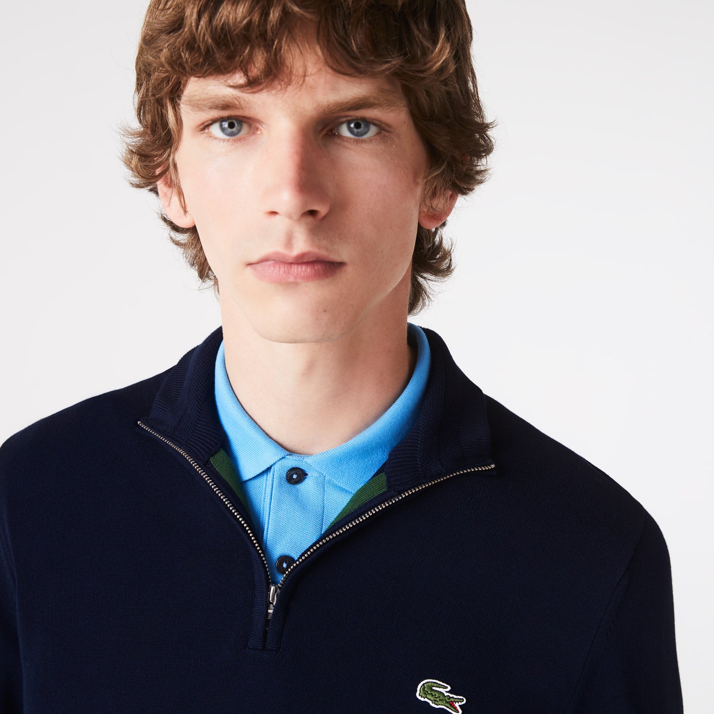 Lacoste High Zipped Neck Plain Cotton Sweater