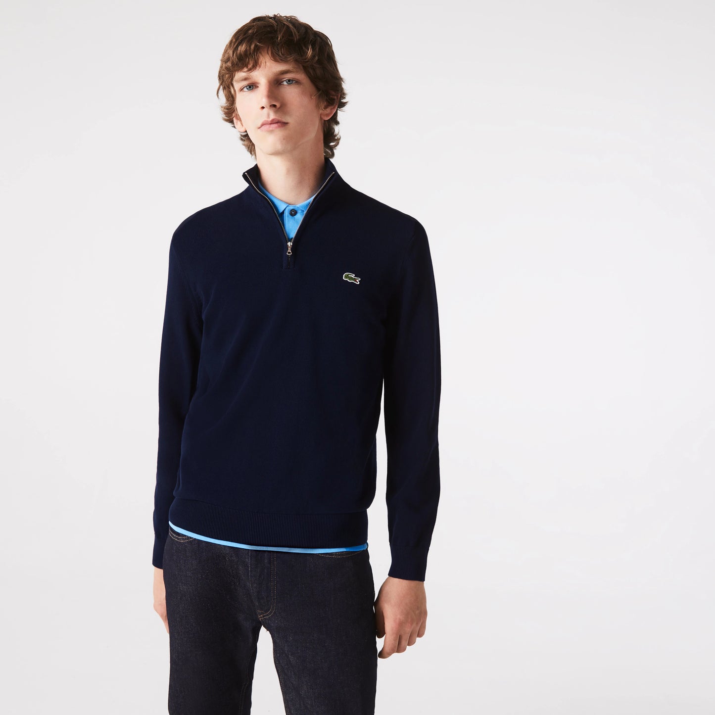 Lacoste High Zipped Neck Plain Cotton Sweater