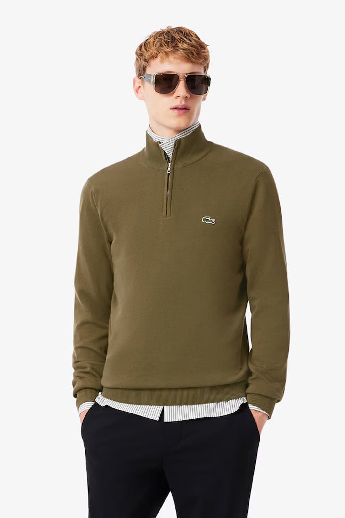 Lacoste Zipped High Neck Cotton Sweater
