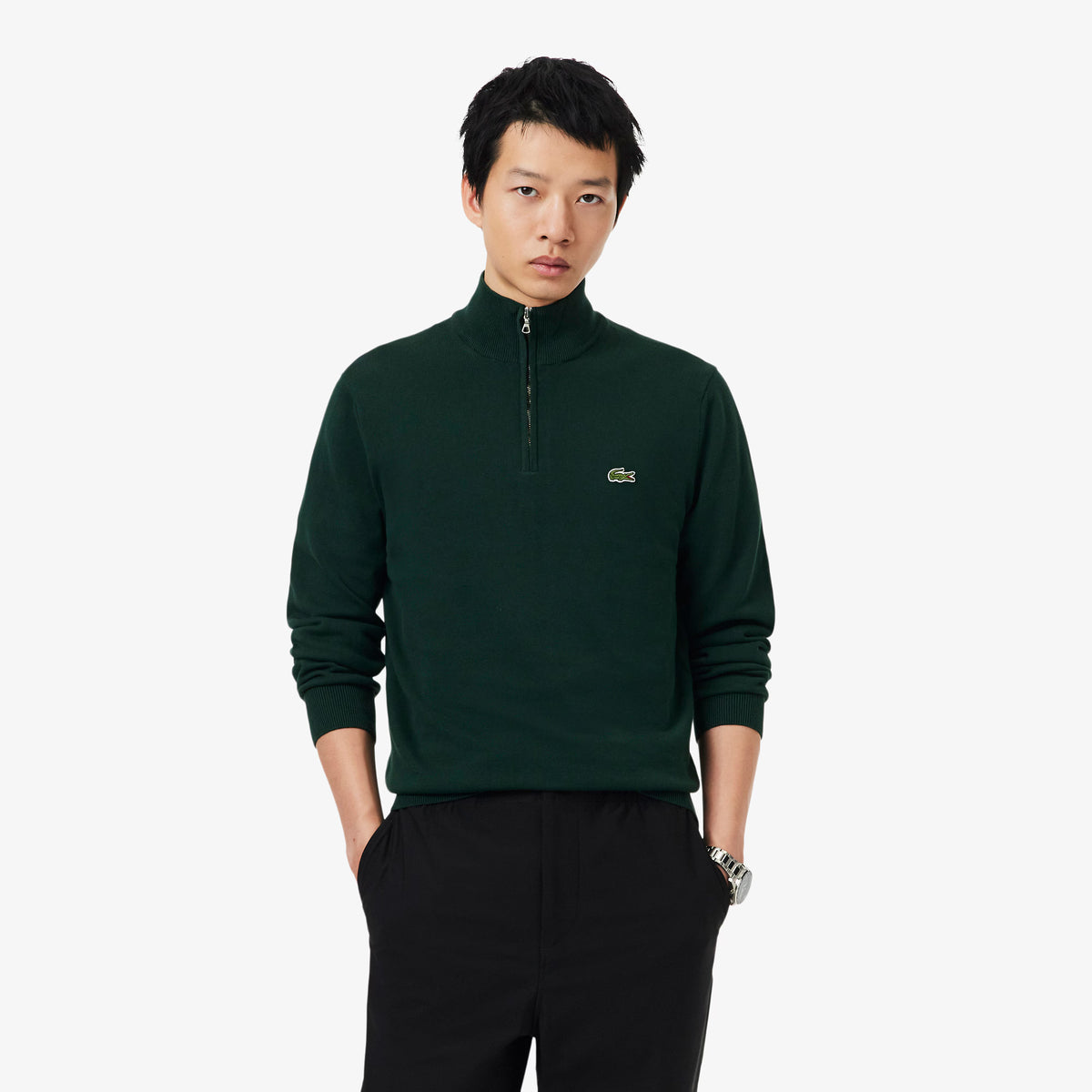 Lacoste Zipped High Neck Cotton Sweater