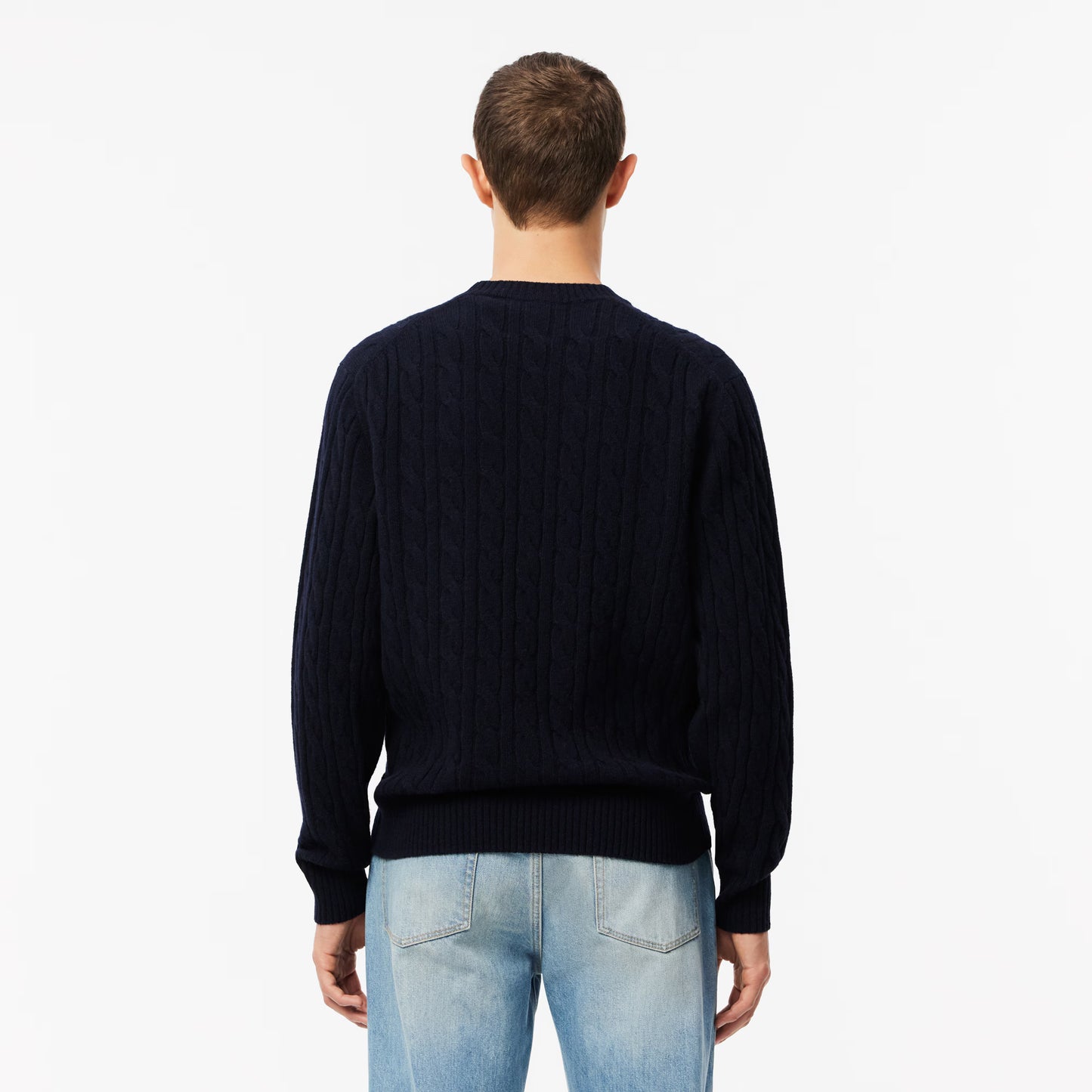 Lacoste Cable Knit Carded Wool Crew Neck Sweater