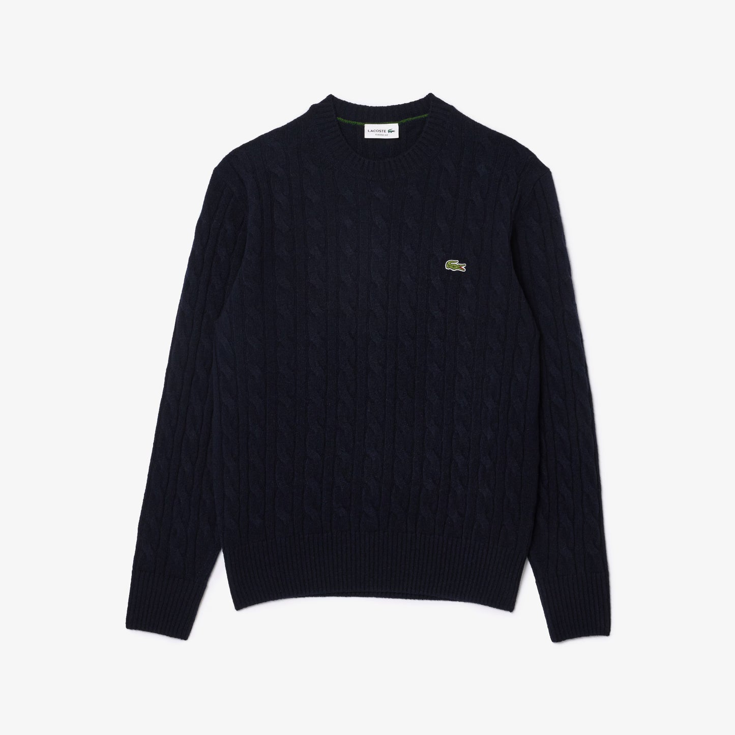 Lacoste Cable Knit Carded Wool Crew Neck Sweater