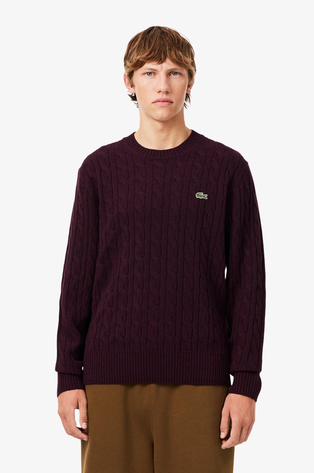 Lacoste Cable Knit Wool Crew Neck Sweater