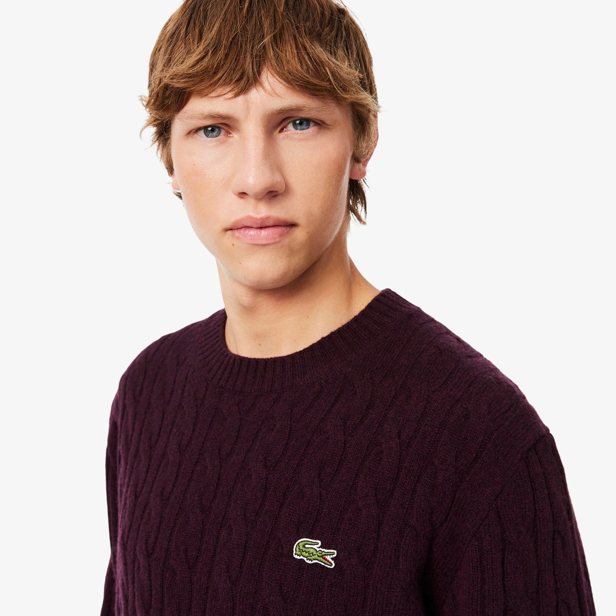 Lacoste Cable Knit Wool Crew Neck Sweater