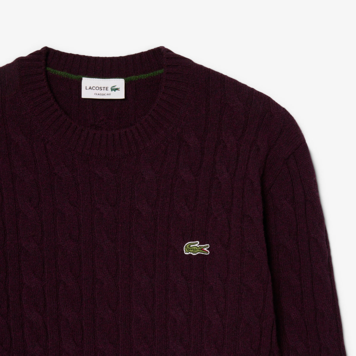 Lacoste Cable Knit Wool Crew Neck Sweater