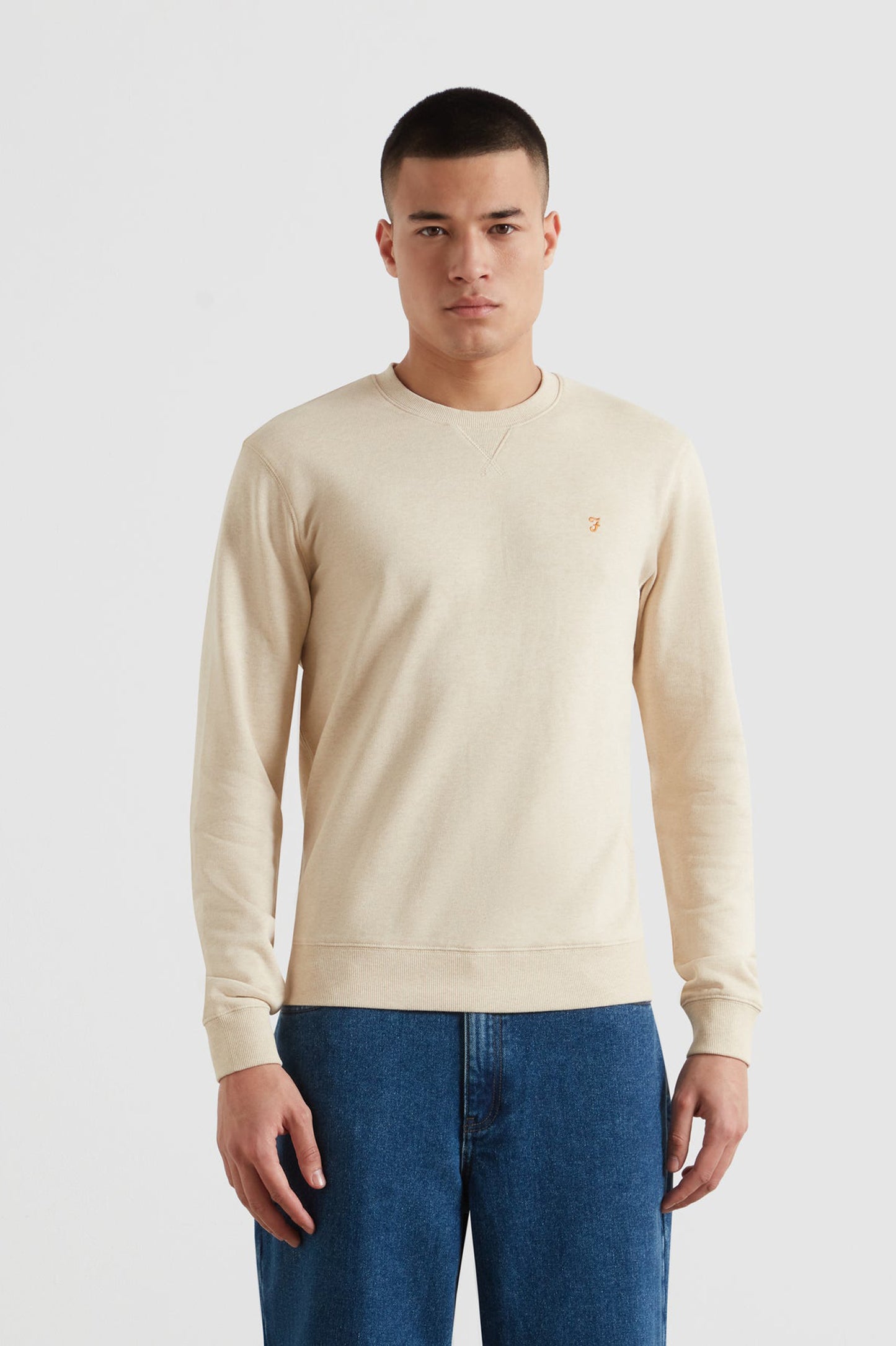 Farah Tim Organic Cotton Crew Neck Sweatshirt In Birch Grey Marl