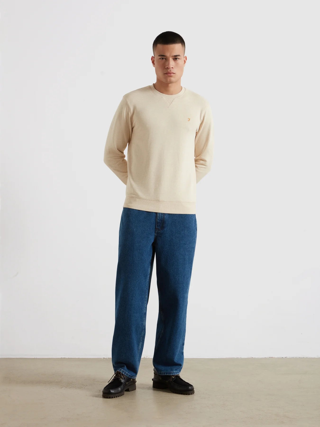 Farah Tim Organic Cotton Crew Neck Sweatshirt In Birch Grey Marl