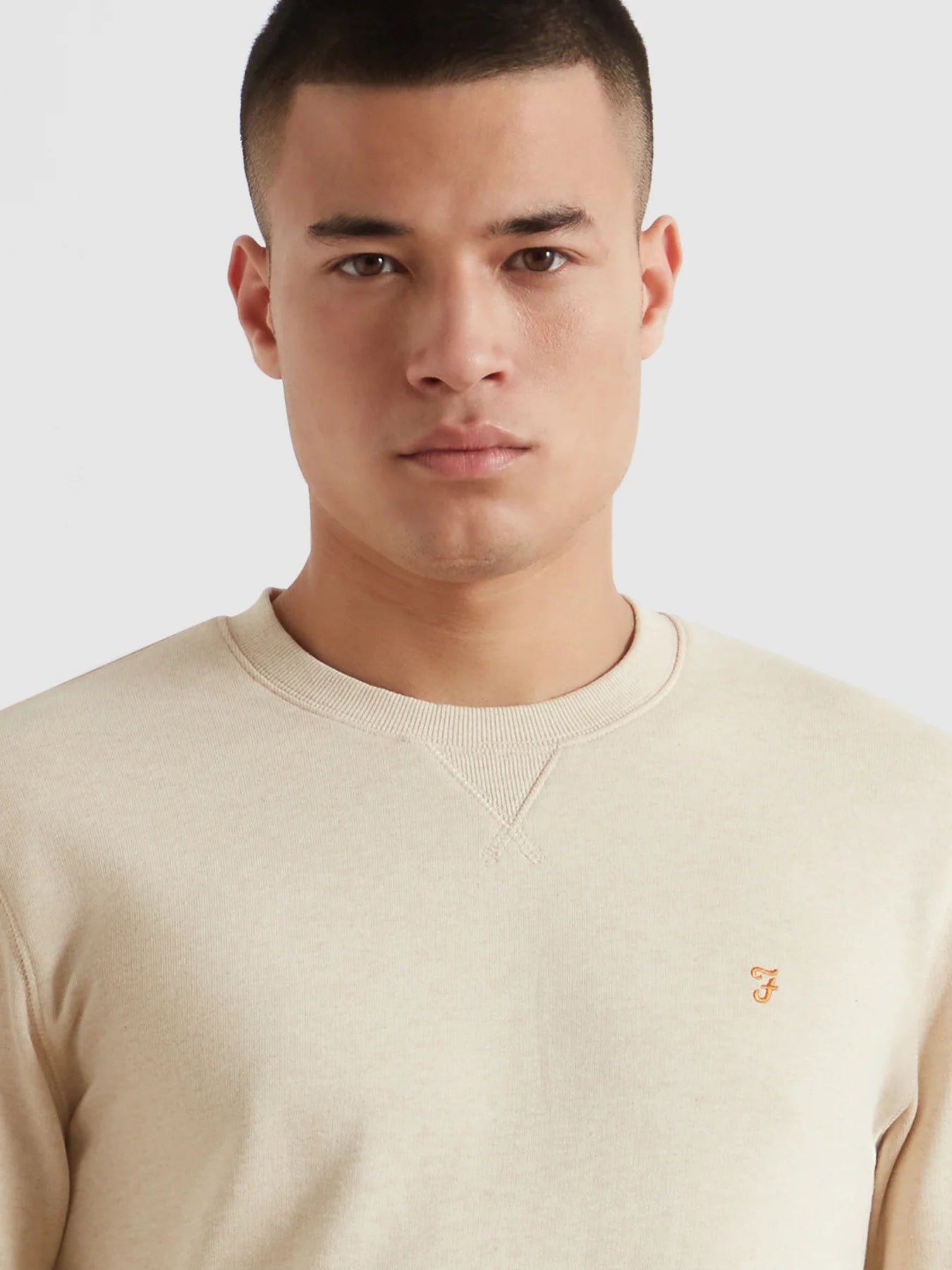 Farah Tim Organic Cotton Crew Neck Sweatshirt In Birch Grey Marl