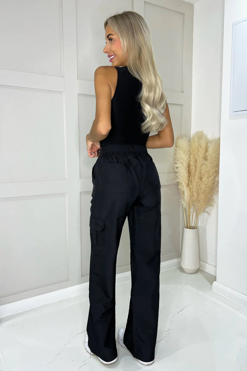 Ax-Paris Black Wide Leg Cargo Pants