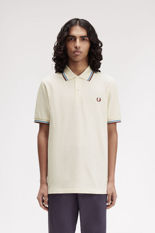The Fred Perry Shirt M3600 Laurel Wreath Ecru / Court Blue / Oxblood