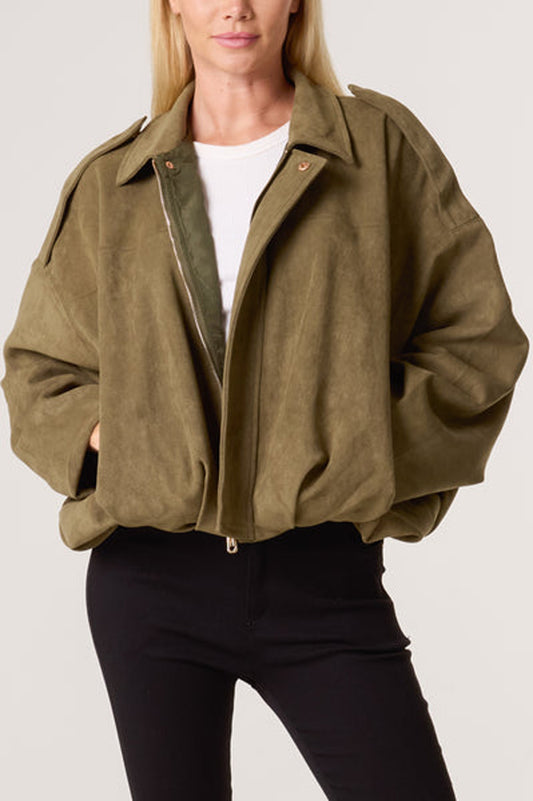 Nova of London Suede Puffball Bomber Jacket