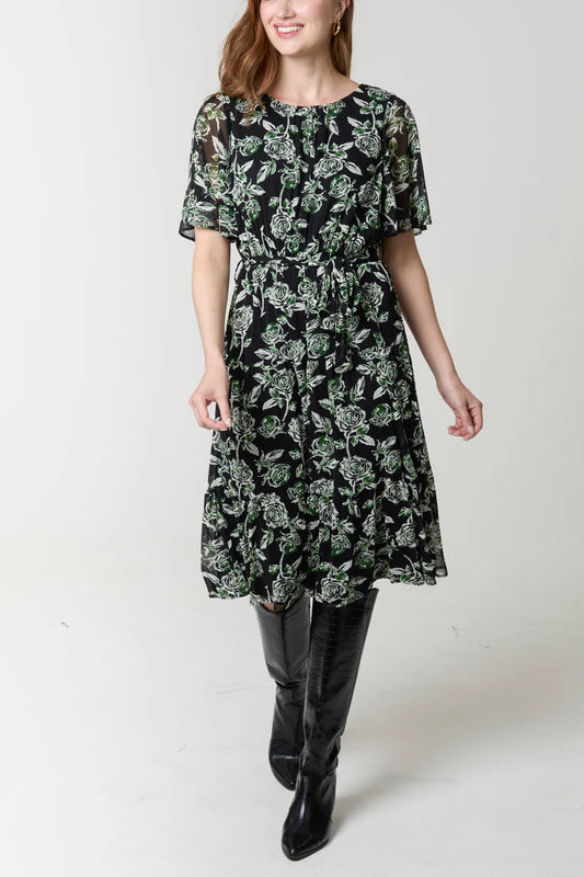 Nova of London Floral Round Neck Mesh Midi Dress