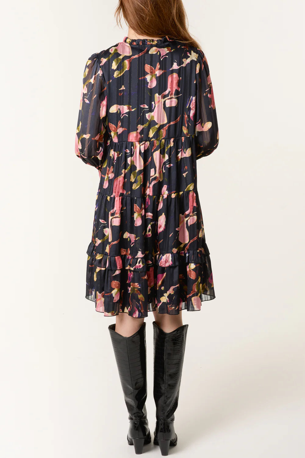 Nova of London Tie Neck Floral Chiffon Smock Dress