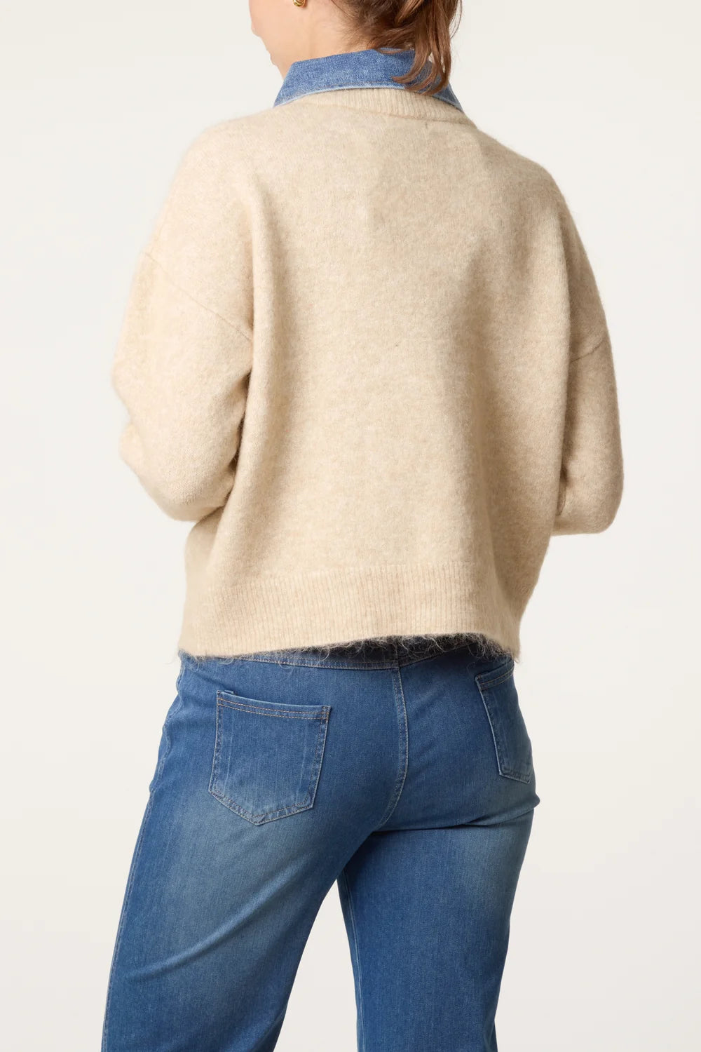 Nova of London Front Pocket Denim Collar Jumper