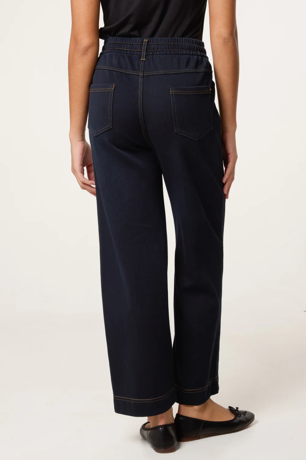 Nova of London Elastic Waist Wide Leg String Jeans