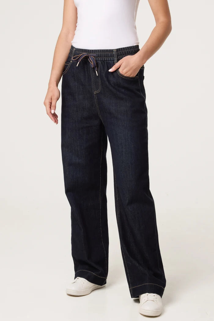 Nova of London Elastic Waist Front Drawstring Jeans