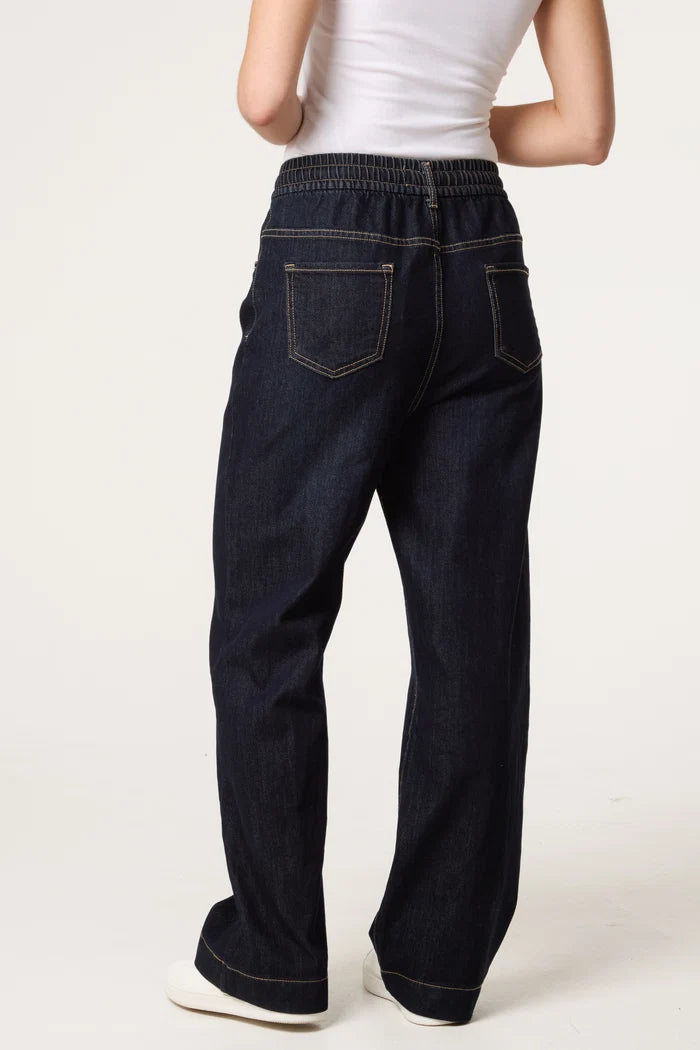 Nova of London Elastic Waist Front Drawstring Jeans