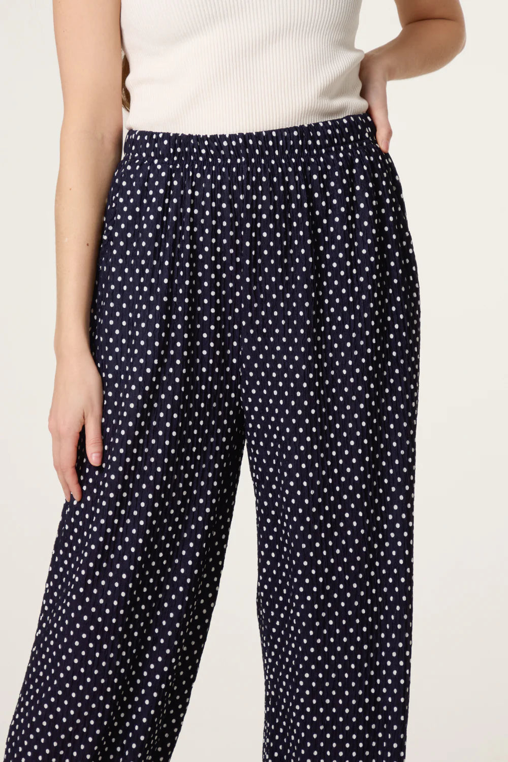 Nova of London Polka Dot Crinkle Wide Leg Trouser