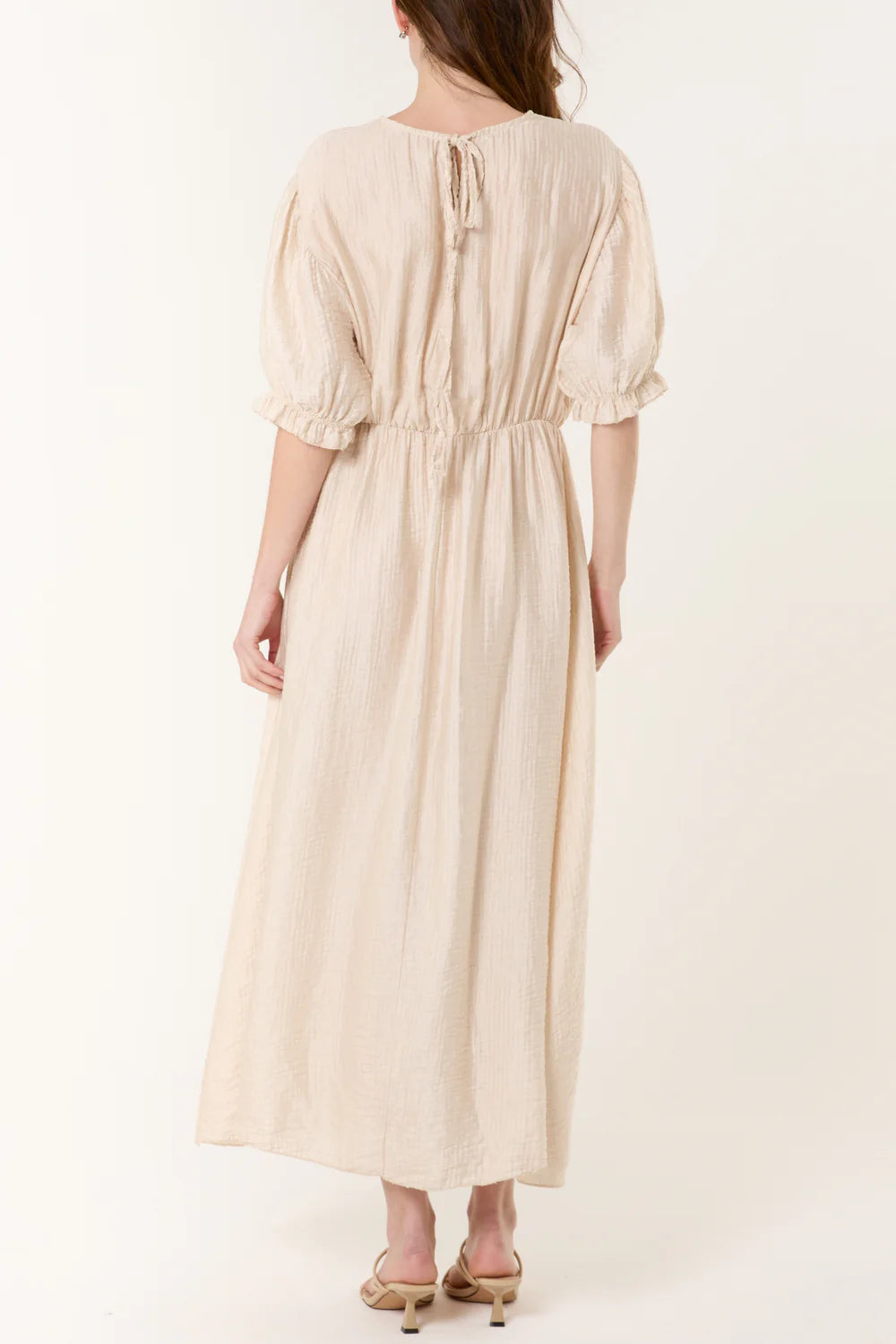 Nova of London Puff Sleeve Crinkle Fabric Dress
