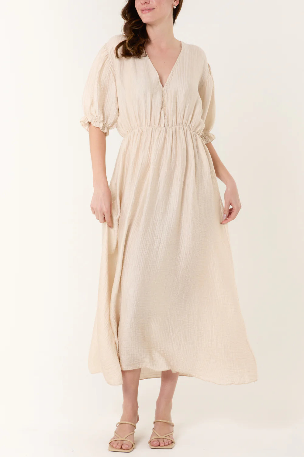 Nova of London Puff Sleeve Crinkle Fabric Dress