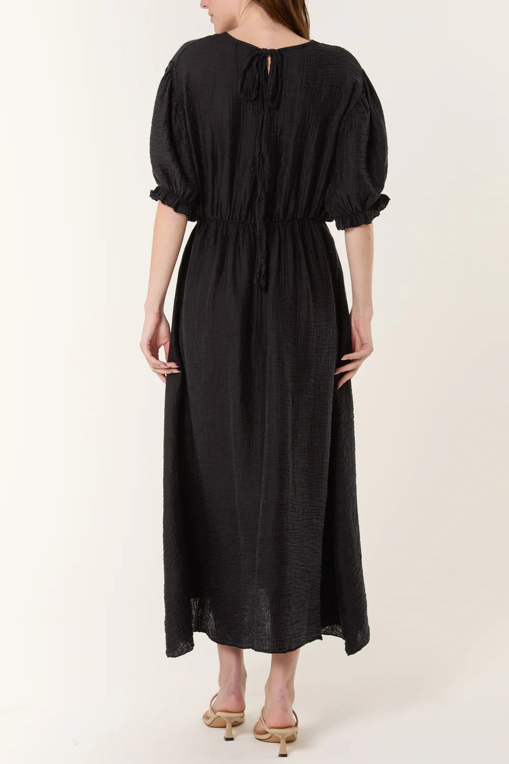 Nova of London Puff Sleeve Crinkle Fabric Dress