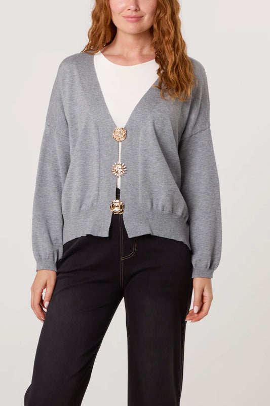 Nova of London Gold Broch Puffball Sleeve Cardigan